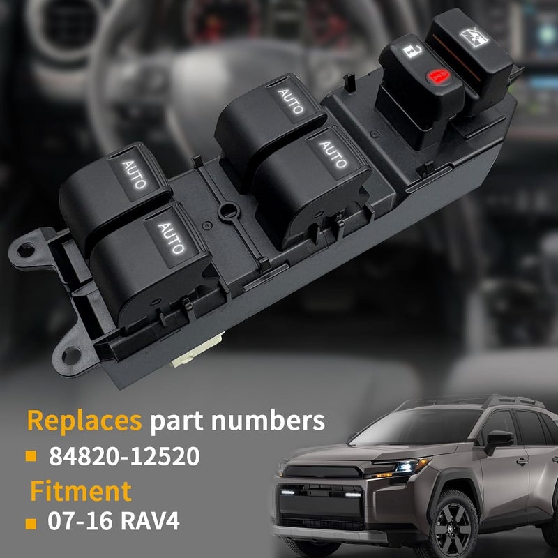 BELGEMAY Power Window Master Switch with Auto-Up/Down & White Backlight - Compatible with 2007-2012 RAV4 (Part 84820-12520) Plug & Play, Includes Pry Tool - Image 5